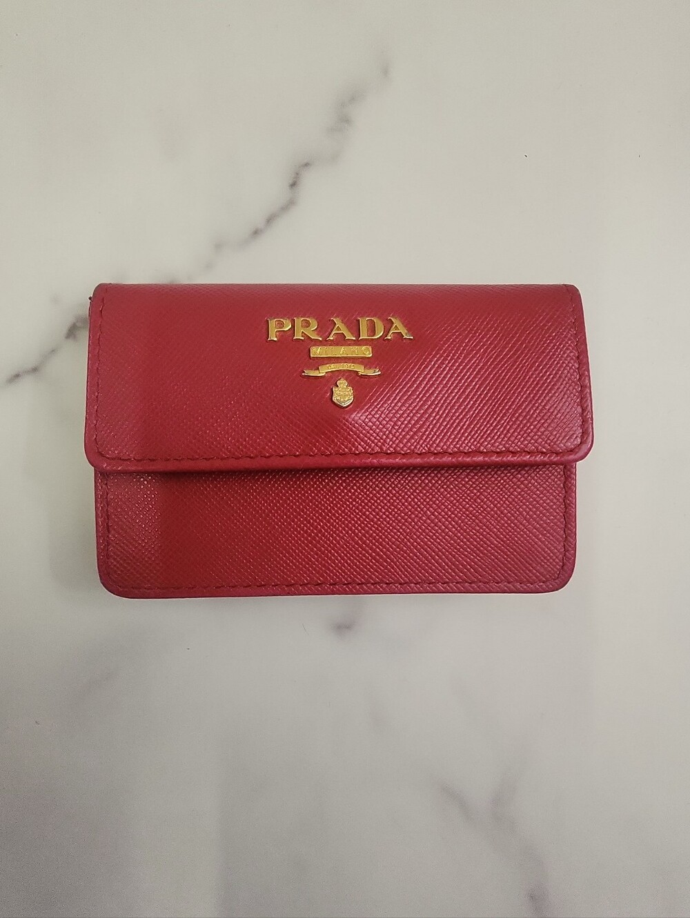 Authentic Pink Saffiano Leather Prada Card Case Wallet